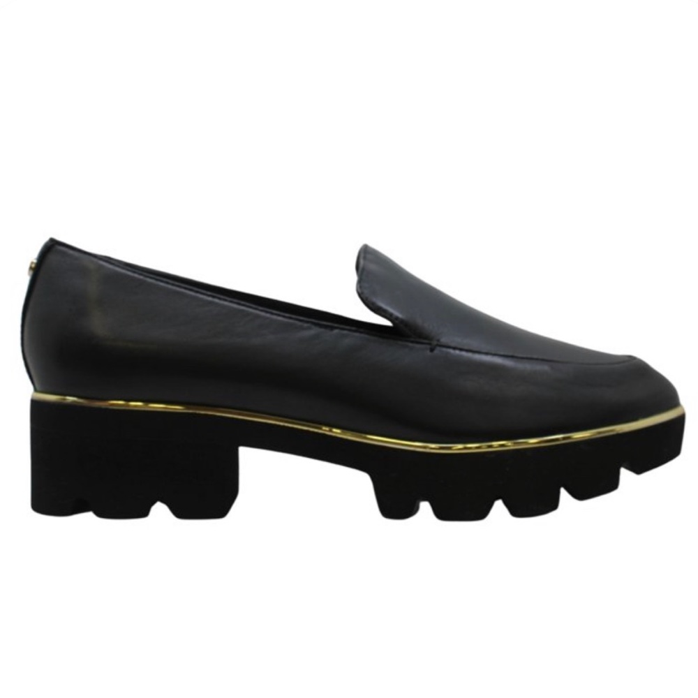 DKNY ‘Alley’ Leather Pointed Toe Loafer Gold Trim